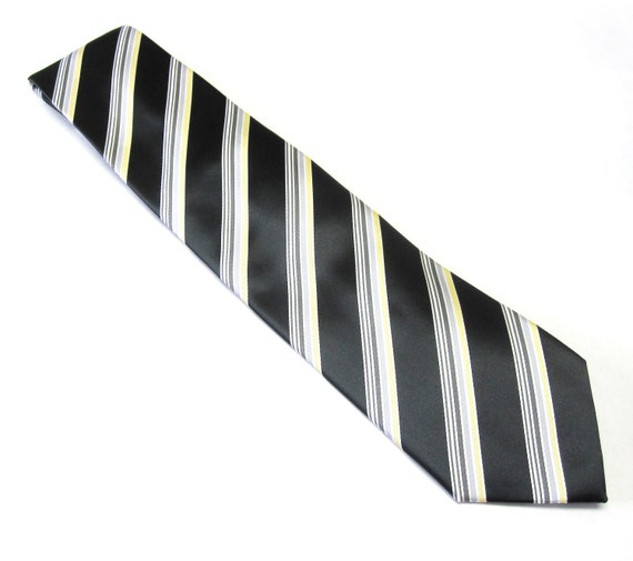 Black Silver Striped Necktie Vintage Harve Bernar… - image 1