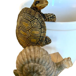 Turtle Pot Cup Sitter Plant Figurine Ceramic And Snail