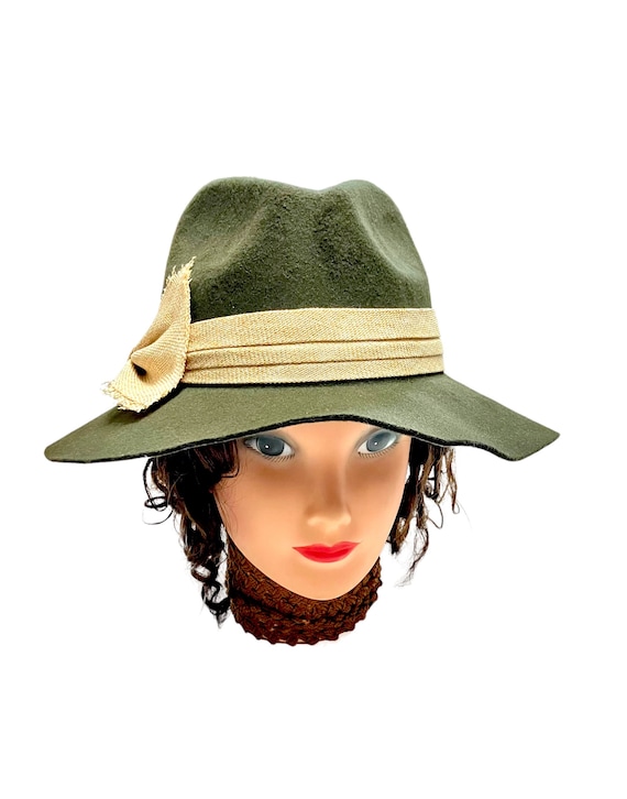 Womans Fedora Dark Olive Green Panama - image 1