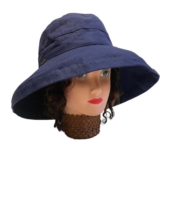 Blue Bucket Beach Sun Hat Cotton Drawstring Adjustable Travel Hat Foldable  5 Brim Kentucky Derby