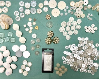 Vintage Buttons White And Clear Assorted Styles And Sizes
