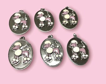 Dog Charm 6 PC Pink Poodle Pendants Raised Dog Charms 1950s Rockabilly Sock Hop PC1-B1