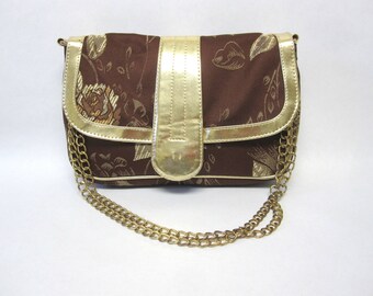 Embroidered Purse Gold Brown Classic Newport News Handbag