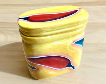 Chili Pepper Canister Yellow Oval Jar Stone Lite Clay Handpainted