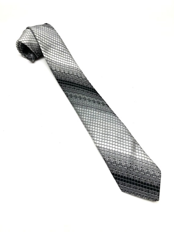 Black Silver Necktie 3" x 57" Vintage Damon Men's… - image 1