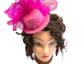Hot Pink Fascinator Hat Mini Top Hat Hair Accessory Kentucky Derby