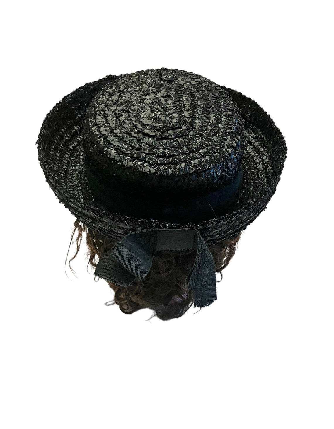 Wide Brimmed Straw Hat Rolled Brim Black Boater Sun Hat Garden Etsy