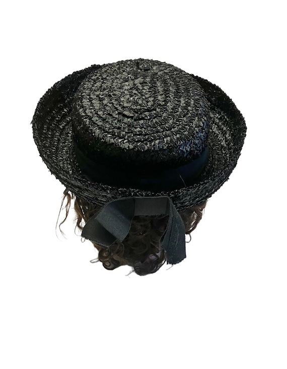 Black Straw Boater Hat: Rolled Brim Raffia Sun Hat - image 1