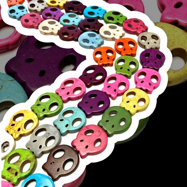 Howlite Flat Skull Bead Charms 20mm x 22mm 30 piece Mixed Colors FS6