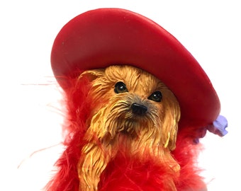 Yorkshire Terrier Yorkie Dog Red Hat Club Pet Figurine