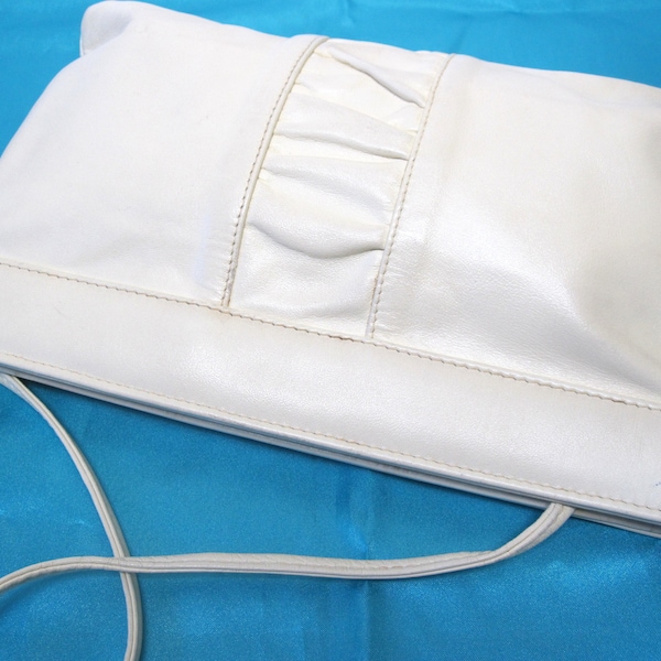 Vintage Enid Collins Purse Rare Handbag Cream Ivory Leather Purse Shoulderbag IN