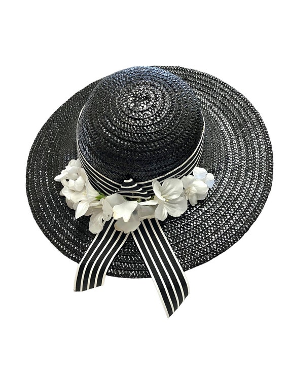 Black Straw Hat Sun Hat Womans Hat Wide Brim Boate