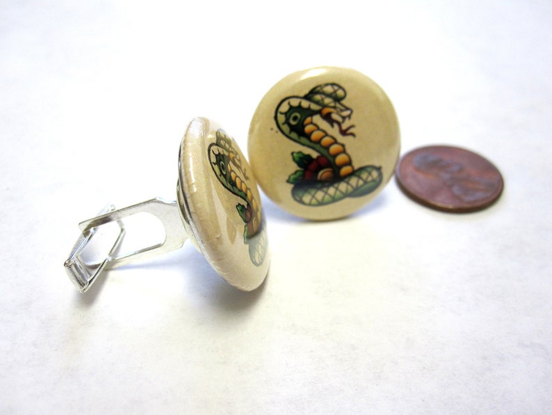 Snake Cufflinks Day of the Dead Rockabilly Pin Up Jewelry Tattoo Style Cobra