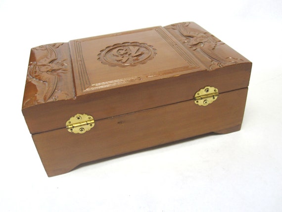 Oriental Jewelry Box Carved Wood - image 5