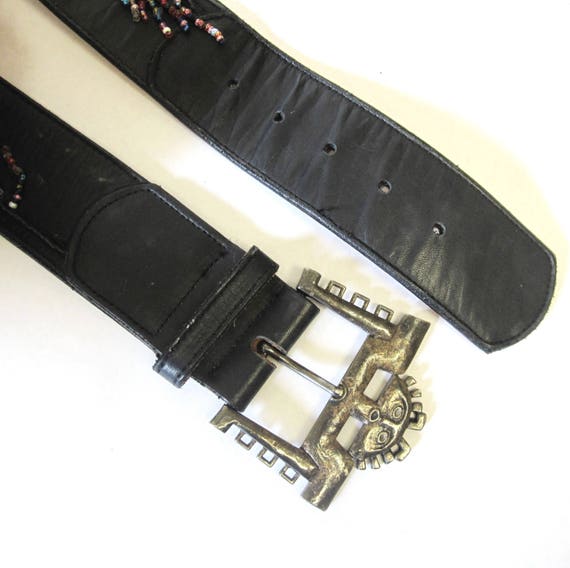 Vintage Black Leather Belt Wide Beaded Catherine … - image 8