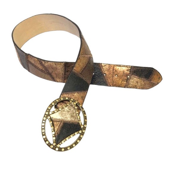 Chicos Wide Brown Belt Metallic Patchwork Belt Si… - image 3