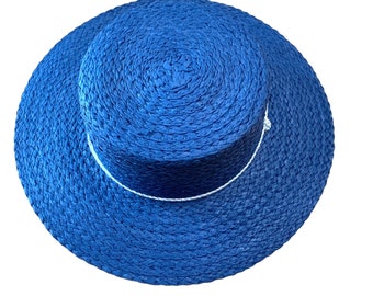 Blue Flat Top Bolero Style Cowboy Hat Natural Fiber Sun Hat Straw