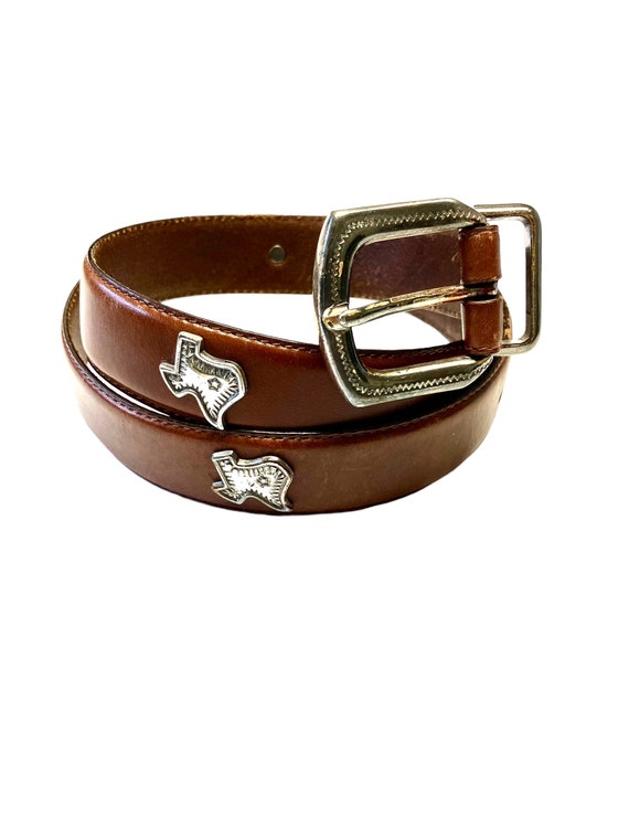 Texas Concho Belt Fossil Western Leather Belt Size