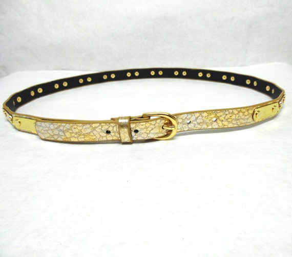 Thin Gold Belt Skinny Shiny Metal Size L Vintage … - image 2