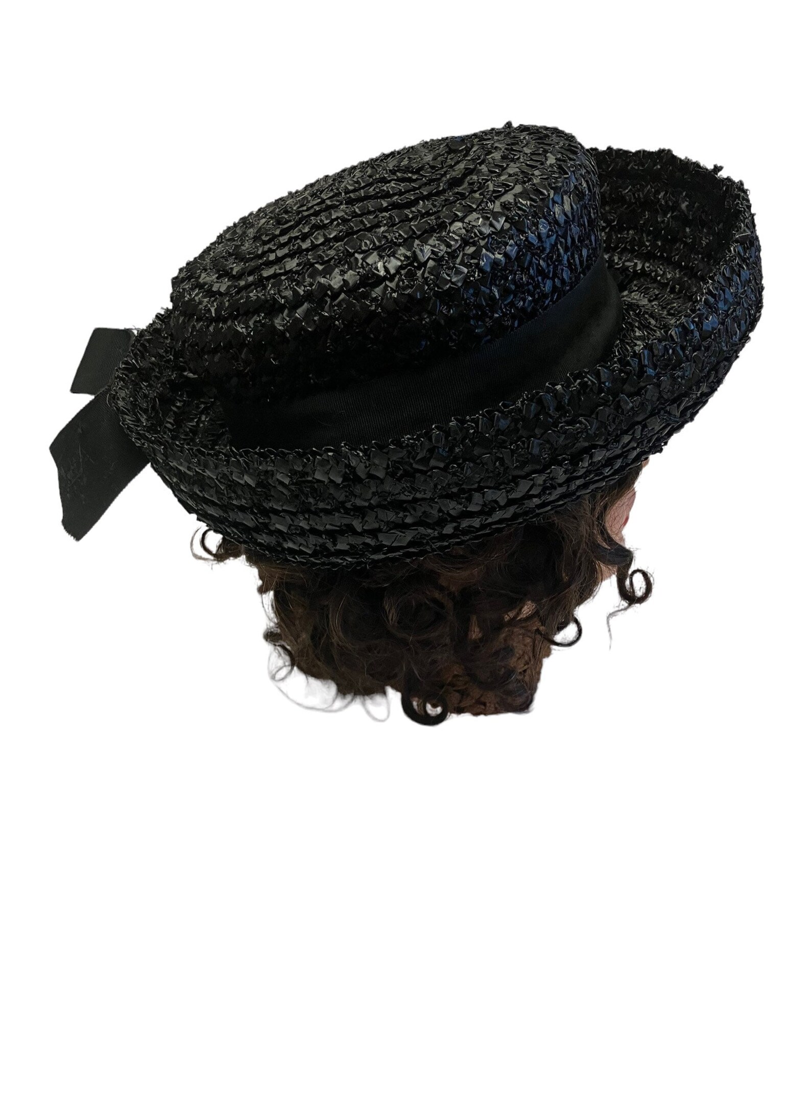 Wide Brimmed Straw Hat Rolled Brim Black Boater Sun Hat Garden Etsy