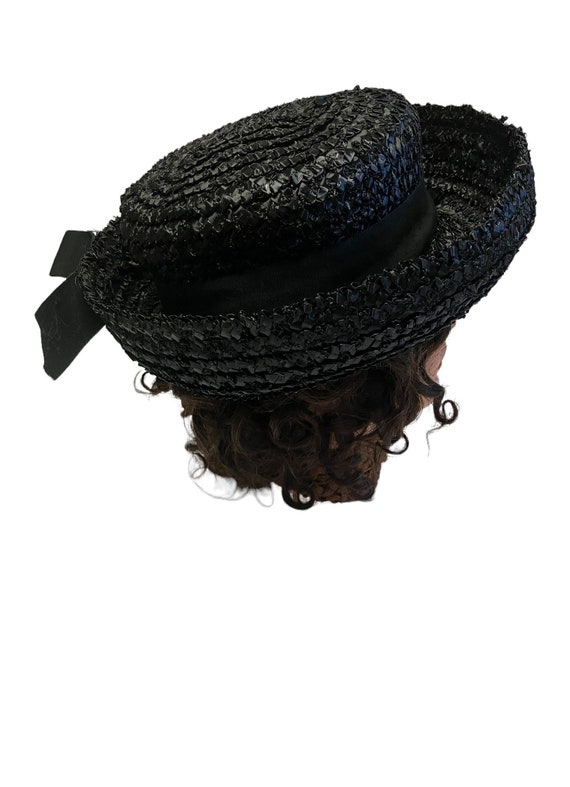 Black Straw Boater Hat: Rolled Brim Raffia Sun Hat - image 3