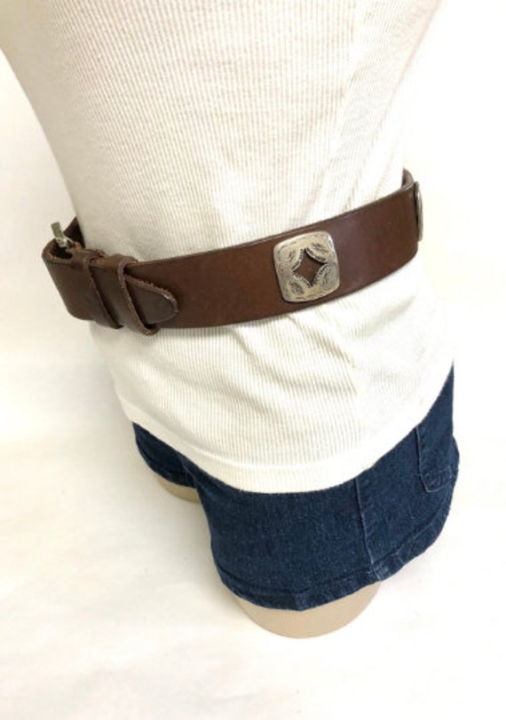 Dark Brown Leather Concho Belt Western Belt Silve… - image 4