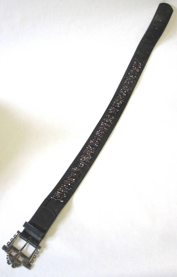 Vintage Black Leather Belt Wide Beaded Catherine … - image 5