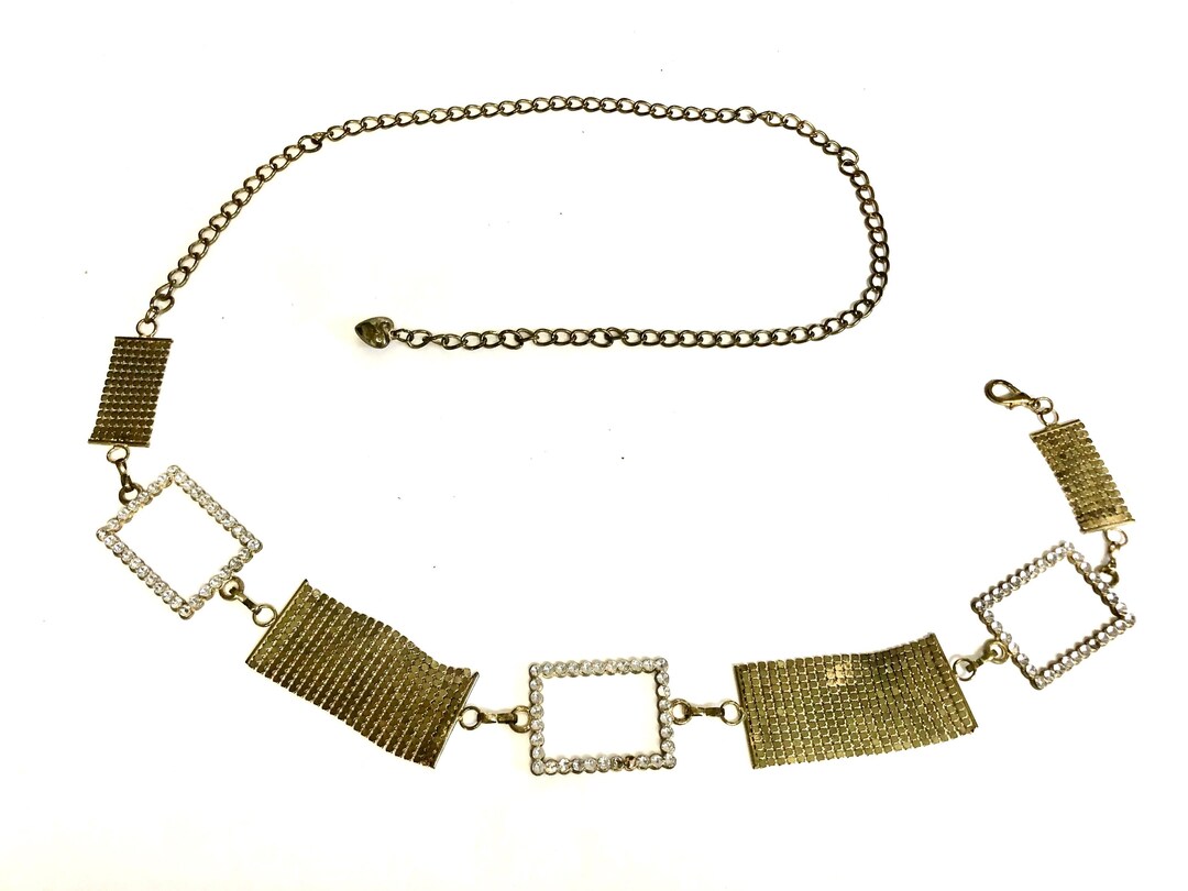 Aged Gold Chain Belt With Rhinestones Etsy