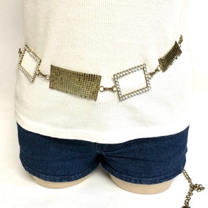 Aged Gold Chain Belt  With Rhinestones