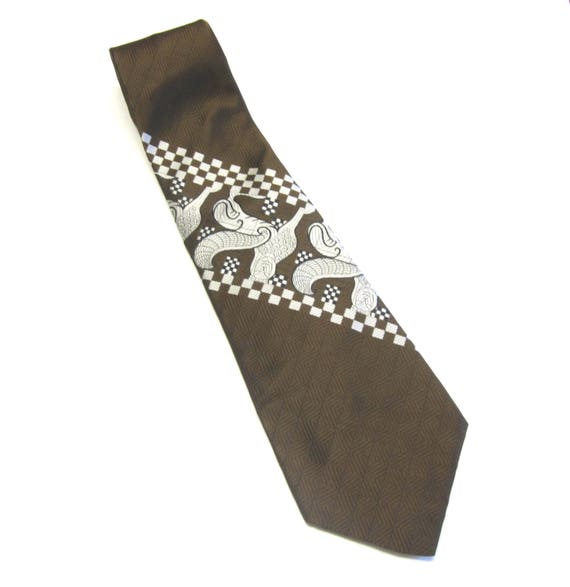 Brown Silver Necktie Egyptian Theme Vintage Thoma… - image 1