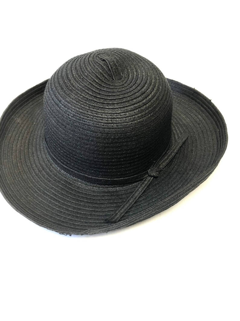 Wide Brimmed Straw Hat Rolled Brim Black Boater Sun Hat Garden Hat