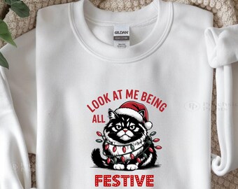 Funny Custom Cat Sweatshirt, Festive Cat Lover Apparel, Cute Animal Graphic sweatshirt, Cozy Pet Owner Gift, Hilarious Feline Pullover