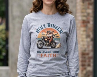 Holy Roller Fox Motorcycle Long Sleeve Shirt, Christian Biker Faith Tee