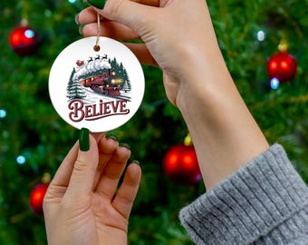 Believe Christmas Train Ornament | Ceramic Ornament