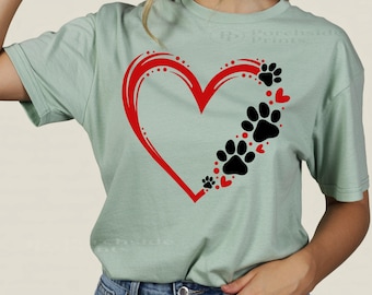 Heart Paw Print Shirt, Dog Mom Pet Lover Tee, Animal Lover Gift