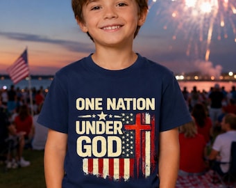 Kids One Nation Under God Shirt, Patriotic Youth T-Shirt, Christian 4th of July Tee, American Flag Faith Shirt, USA Summer Shirt