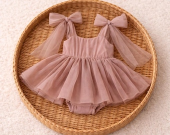 Blush Ivory Tulle Ball Gown, Baby Girl First Birthday Romper Dress