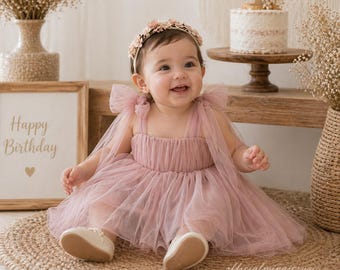 Blush Rosa Tüll Kleinkind Kleid, Baby Mädchen Bogen Strap Party Outfit, Geburtstag Prinzessin Kleid