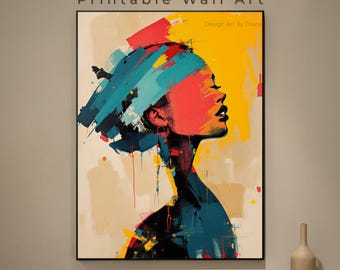 Abstract Female Portrait Printable, Feminine Wall Art, Modern Home Decor, Digital Download Print