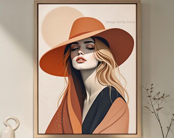 Abstraktes weibliches Porträt, moderne Wandkunst zum Ausdrucken, elegante Frau Kunst, digitaler Download