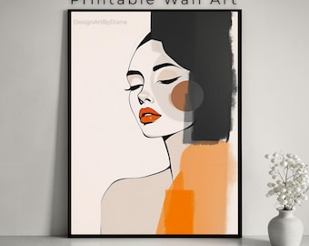 Modern Abstract Woman Portrait Wall Art, Printable Digital Download, Minimalist Home Decor
