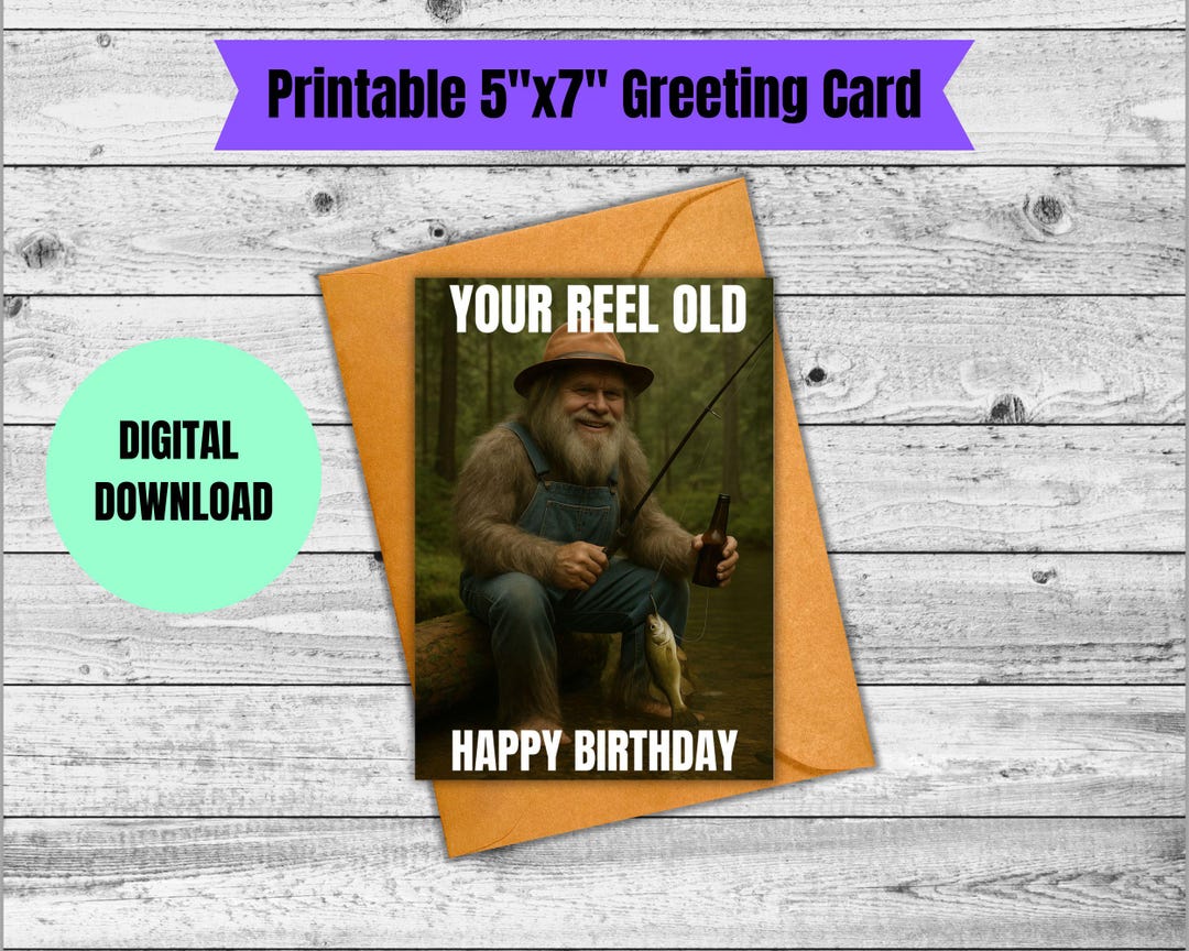 Printable Funny Fishing Birthday Card, Digital Birthday Card for ...
