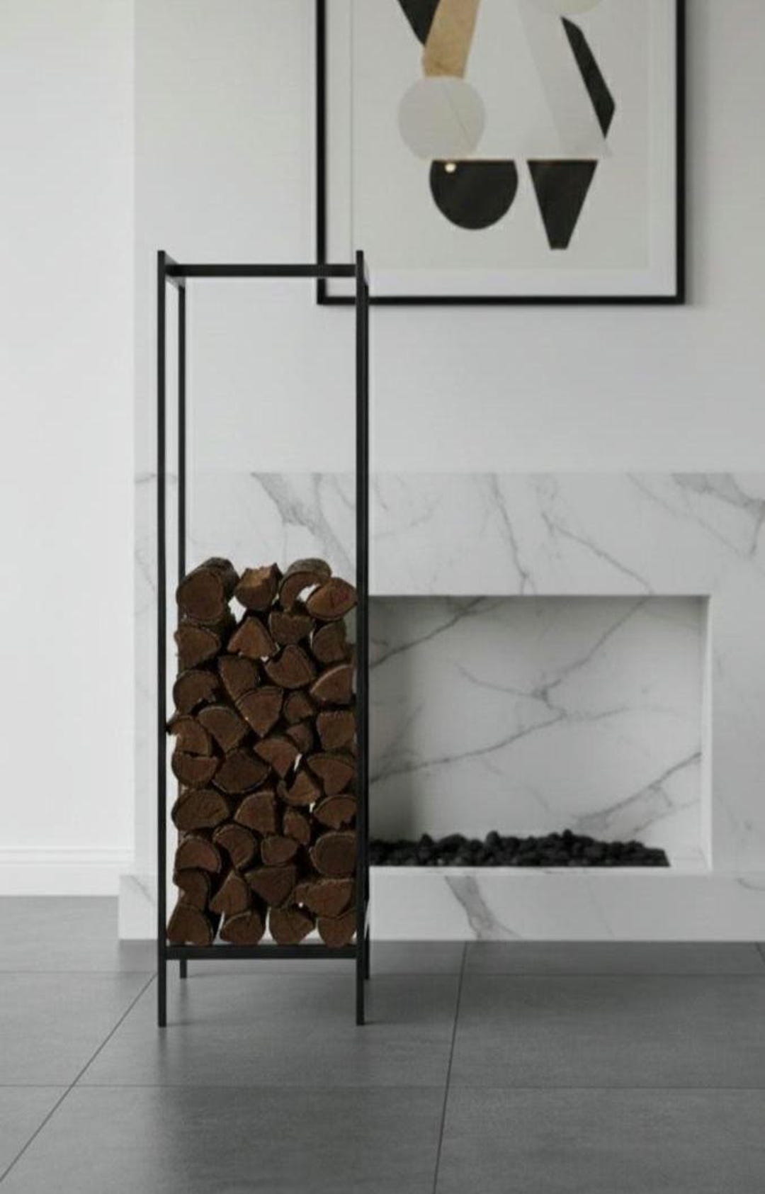 Modern Log Rack Modern White Fireplace Log Holder - Minimalist Vertical Firewood Rack ...