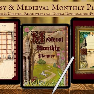 Cyfrowy planer/dziennik fantasy o tematyce średniowiecznej | Miesięczny dziennik w formacie PDF z hiperlinkami | Możliwość wielokrotnego użytku w aplikacjach GoodNotes, Notability i na iPadzie