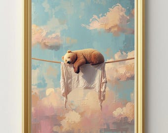 Abstract Sleeping Bear Print | Minimalist Animal Wall Art | Neutral Nursery Decor (Digital Download)
