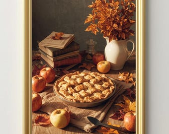 Apple Pie Dessert Art Print | Cozy Fall Decor | Vintage Thanksgiving Kitchen Art (Digital Download)