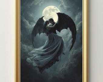 Vampire Dark Cottagecore Couple Print | Gothic Romance Wall Art | Dark Academia Poster (Digital Download)