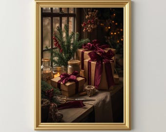 Vintage Christmas Still Life Print | Rustic Holiday Decor | Dark Academia Christmas Printables