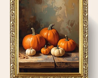 Orange Pumpkin Oil Painting Print: Rustic Autumn Wall Art (Digital Download)