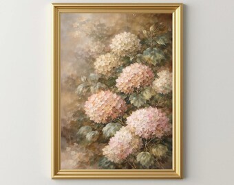 Printable Hydrangea Wall Art | Vintage Hydrangea Floral Art | Neutral Farmhouse Decor | Rustic Flower Print | Cottagecore Floral Art